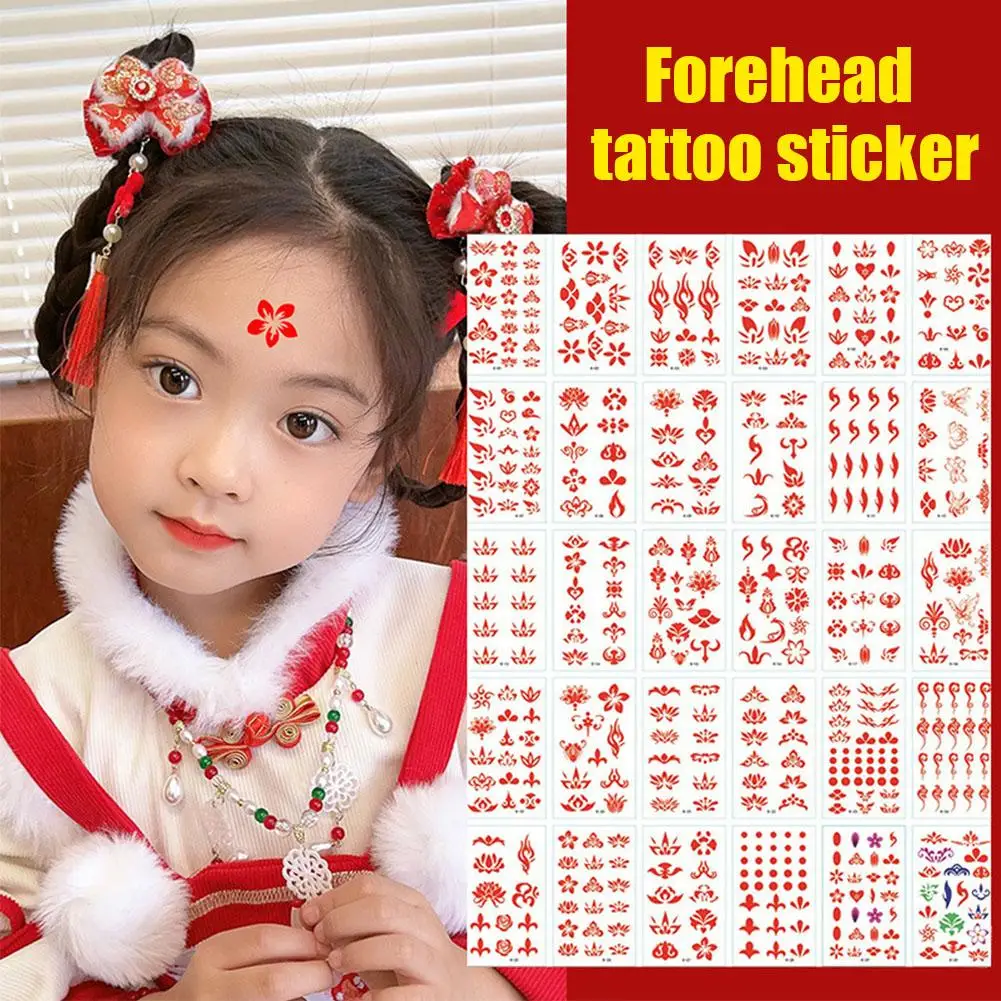 Wearing Hanfu Flower Center Of The Eyebrow Eti Ancient Performance Prints Girl Tattood Costume Ancient Style F0J8