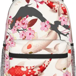 Eleganter Rucksack mit Sakura -Muster und Koi -Fisch, Casual Rucksack mit mehreren Taschen, Computer -Rucksack für Arbeit und Geschäft 10 Hauptverkaufsfisch -Rucksack - №8