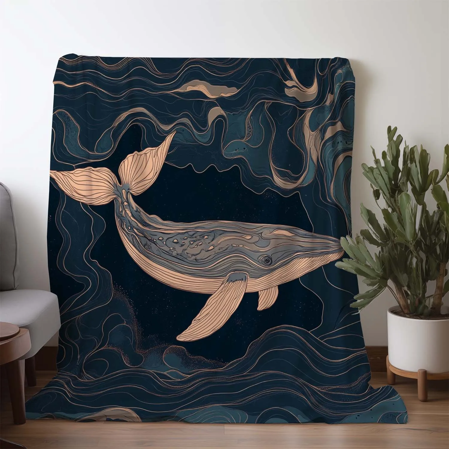 Nautical Whale Ocean Throw Blanket Deep Sea Marine Life Decorative Cover Cozy Home Decor Art Gift for Living Room Bedroom