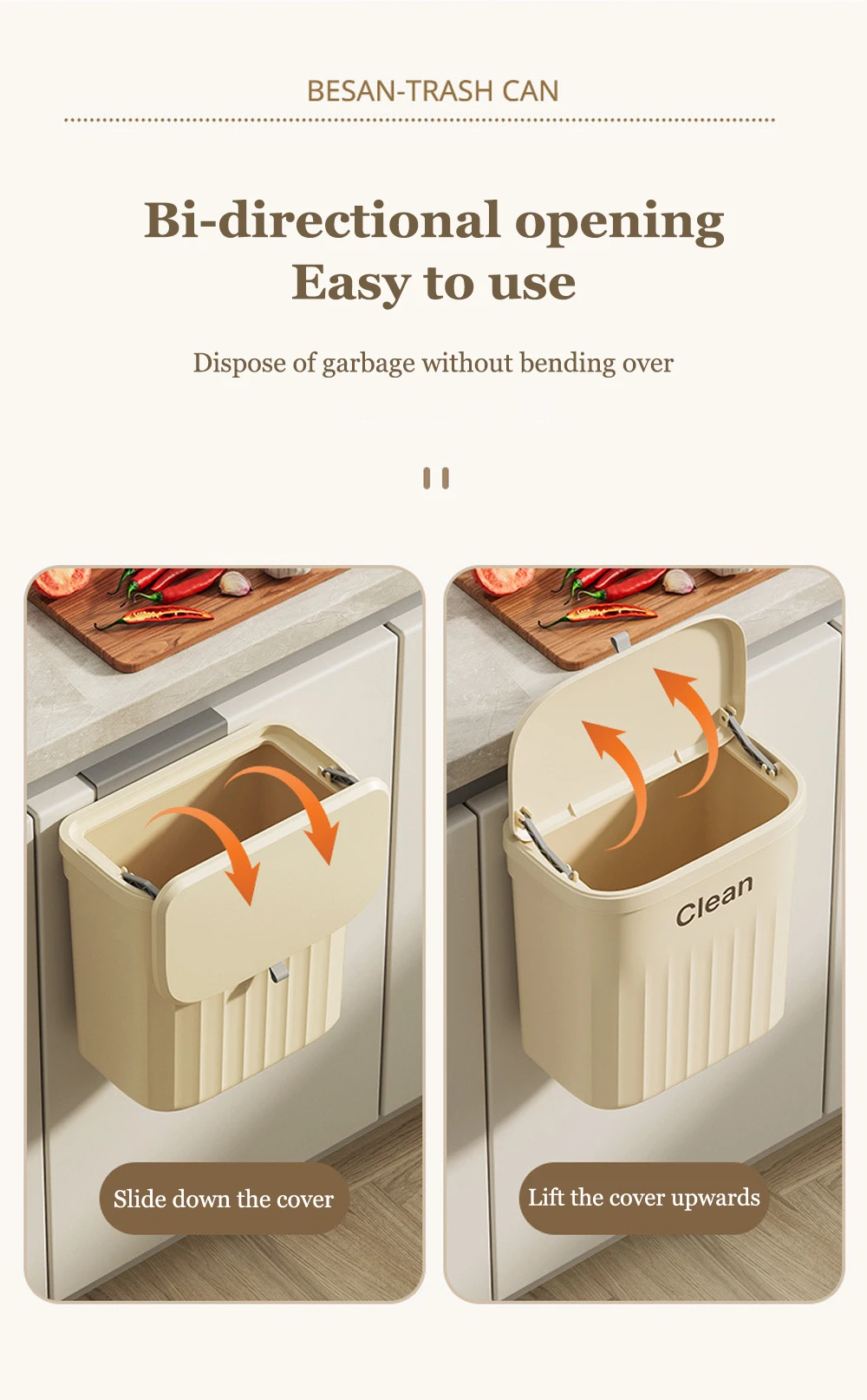 8.5/12L Hanging Trash Can For Kitchen Cabinet Door Wall Mounted Recycling Garbage Basket with Lid Bathroom Kitchen Accessories