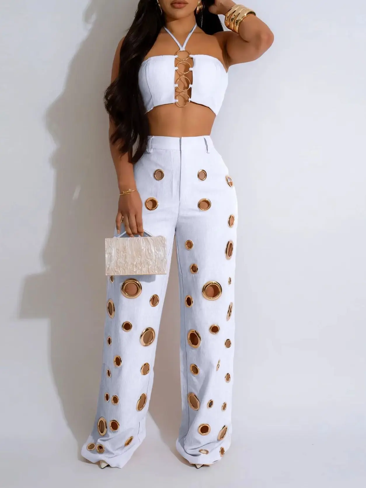 Conjunto de 2 piezas para mujer, elegante, con estilo, de estilo urbano, con aberturas y corte ajustado, para primavera.
