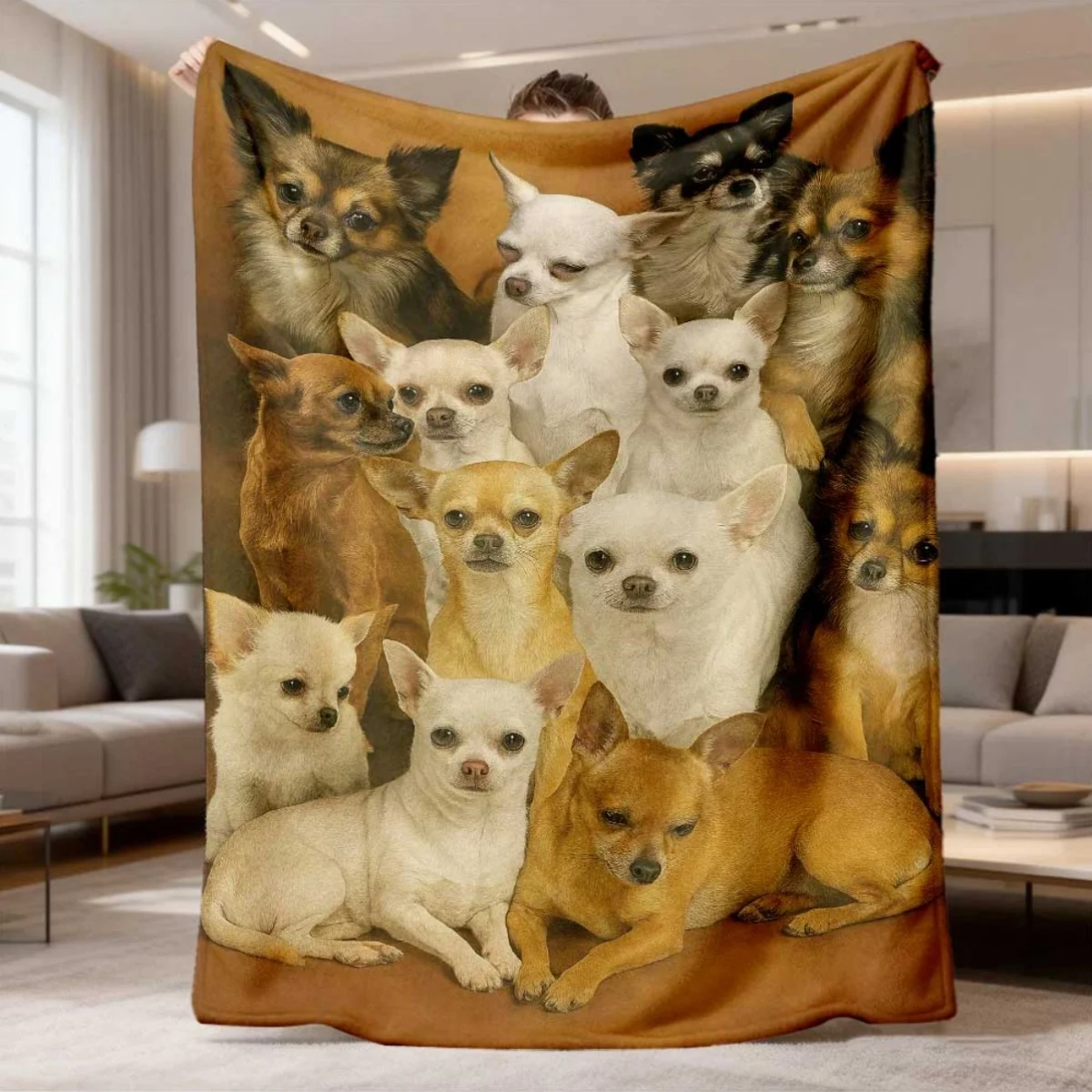 Chihuahua Dog Collage Flannel Blanket Soft Cozy Throw Blanket Multiple Cute Chihuahuas Print Bed Sofa Cover Pet Lover