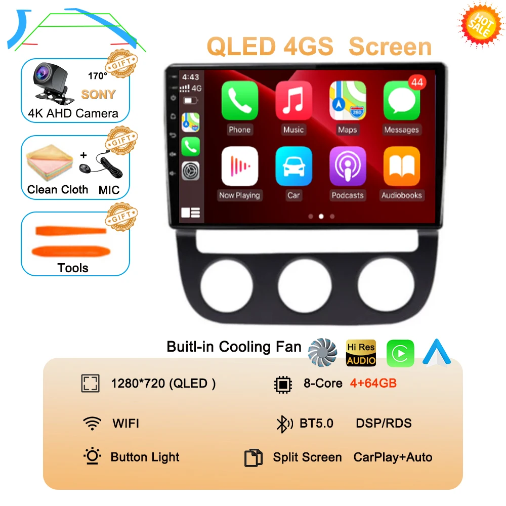 Android 16 Carplay Auto voor Volkswagen Jetta 5 2005 2006 2007 2008 2009 2010 autoradio GPS multimediaspeler 4G head unit stereo