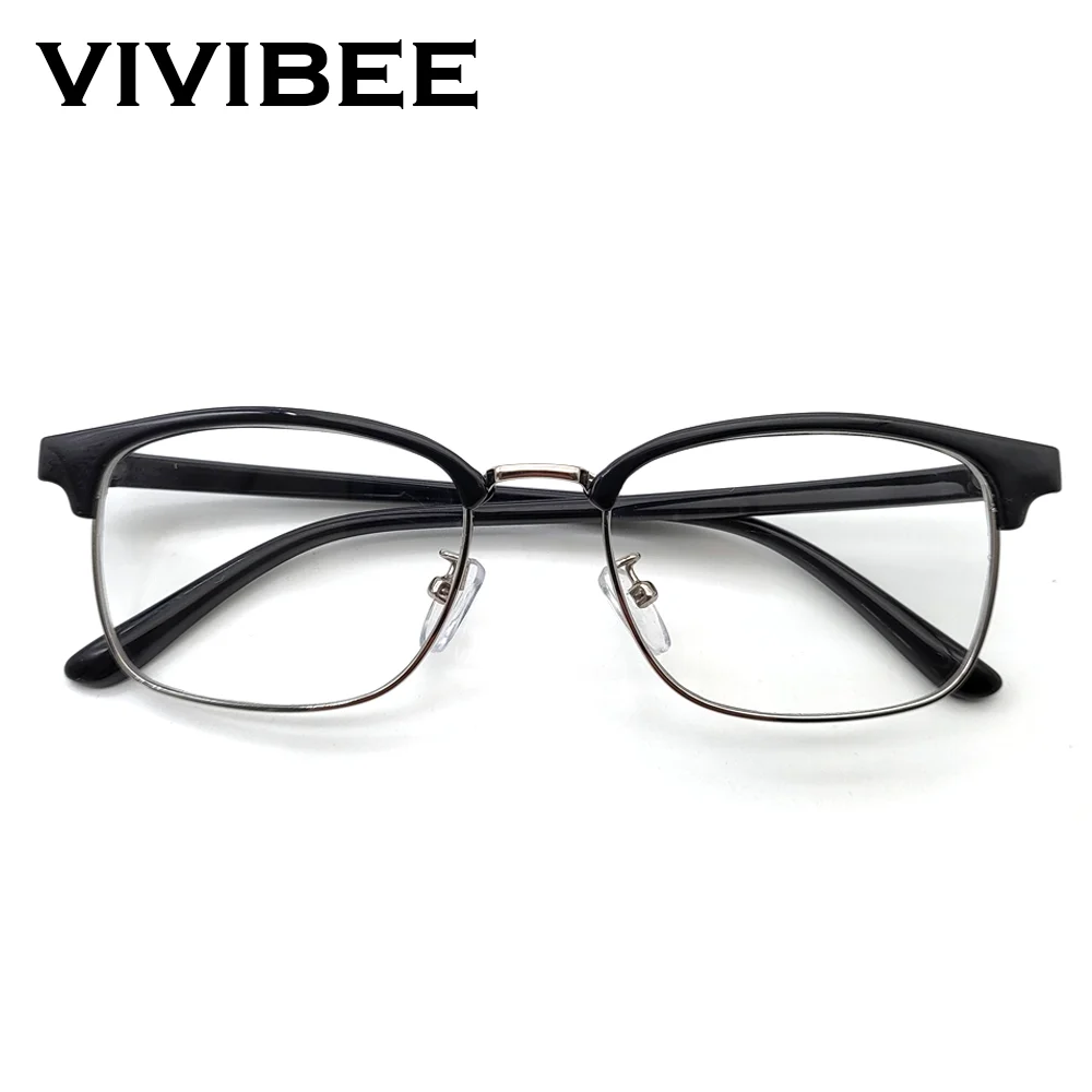 

VIVIBEE Classic Semi Rimless Anti Blue Light Blocking Glasses Men Square Ray Filter Computer UV400 Protection Women Eyeglasses