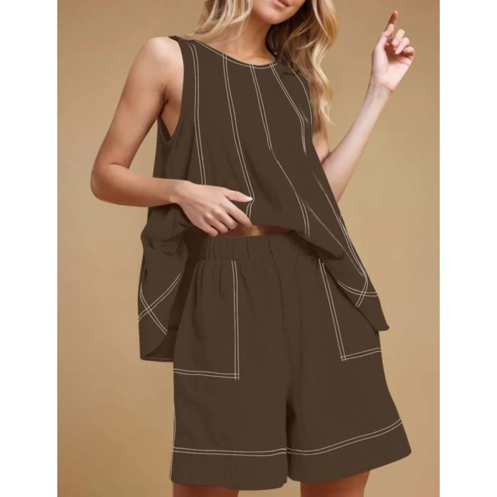 موضة القطن الكتان تقسم أكمام شيك المرأة مجموعة تي شيرتات قصيرة للأطفال الصيف جديد جيب غير رسمي فضفاض السراويل الرياضية 2 قطعة مجموعة الإناث