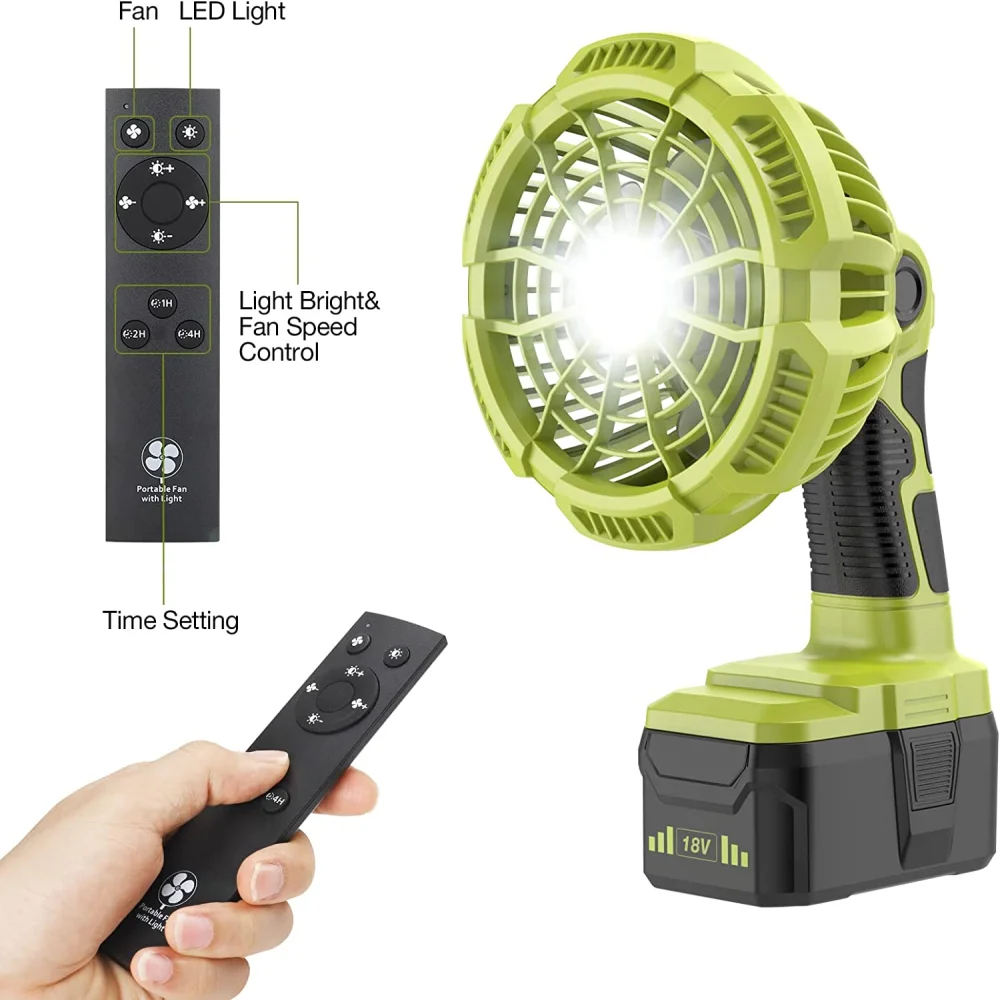 Camping Fan For Ryobi ONE+ 18V Li-ion Battery with 9W LED Light Multifunction Jobsite Fan Third Gear Wind  for Travel Office