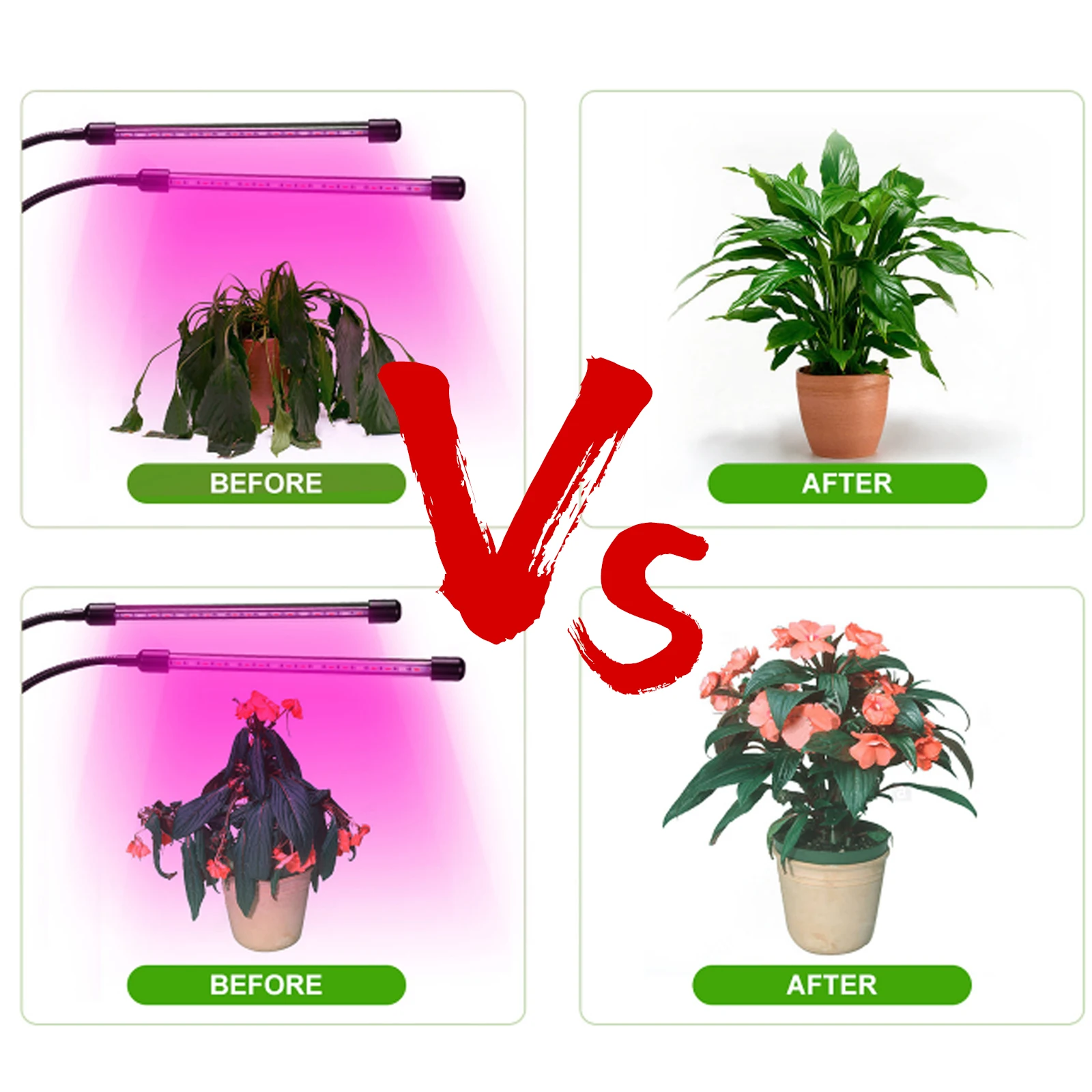 LED Plant Grow Light 2 Strip, Full Spectrum Growing Lamp w/ 3 Timers 5 Brightness Lighting Level, Clamp Type USB Planting Growth