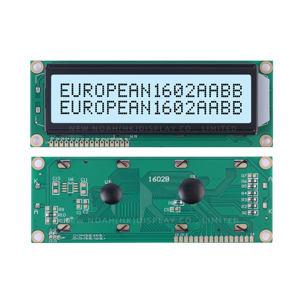 European Gray Film Black Letters 1602B Character Dot Matrix Screen 2*16 Controller ST7066U Character LCD Module Display Screen