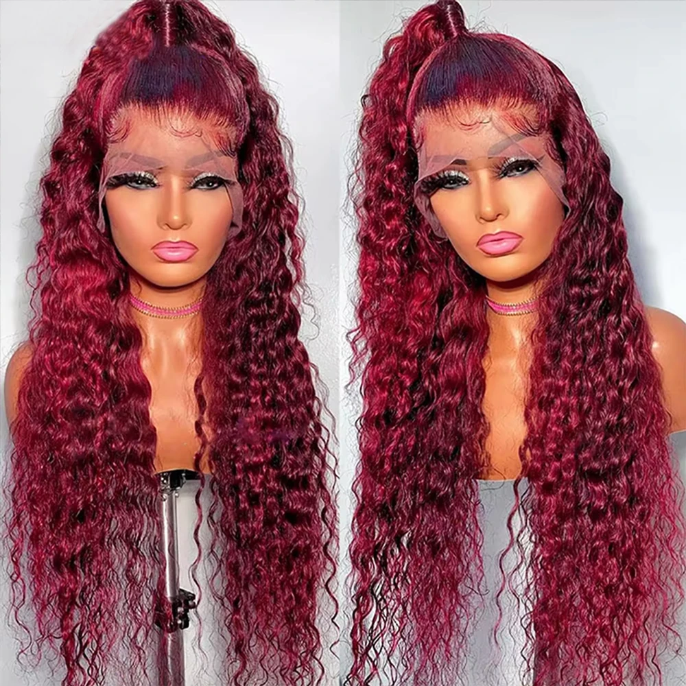 99j Burgundy 13x6 Hd Lace Frontal Human Hair Wigs Curly Wigs Deep Wave 13x4 Transparent Lace Front Wig Closure Wig For Women