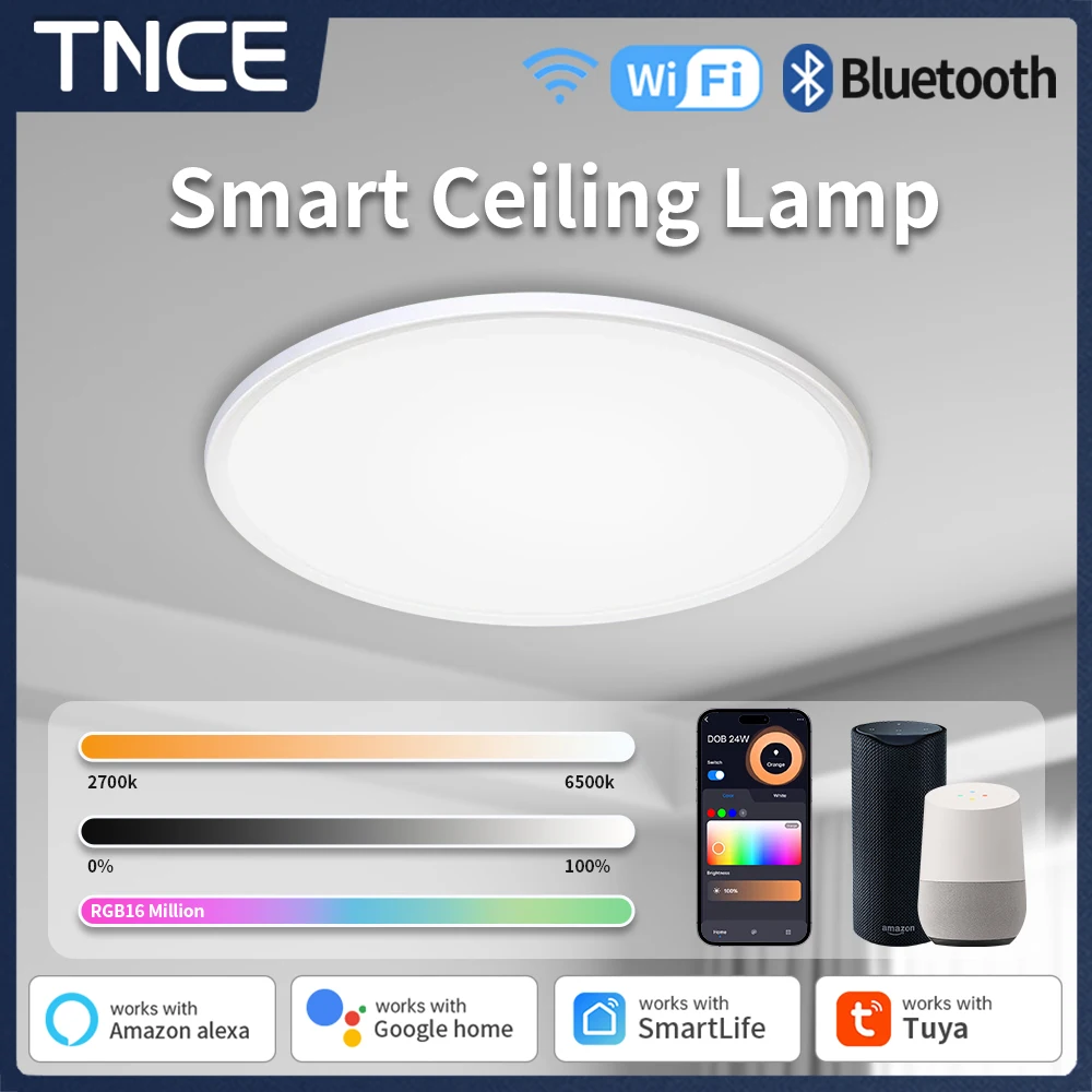 

TNCE 24W Tuya WIFI+Bluetooth Smart Ceiling Light RGB LED Ceiling Lights Dimmable APP Control Work With Alexa Google Home