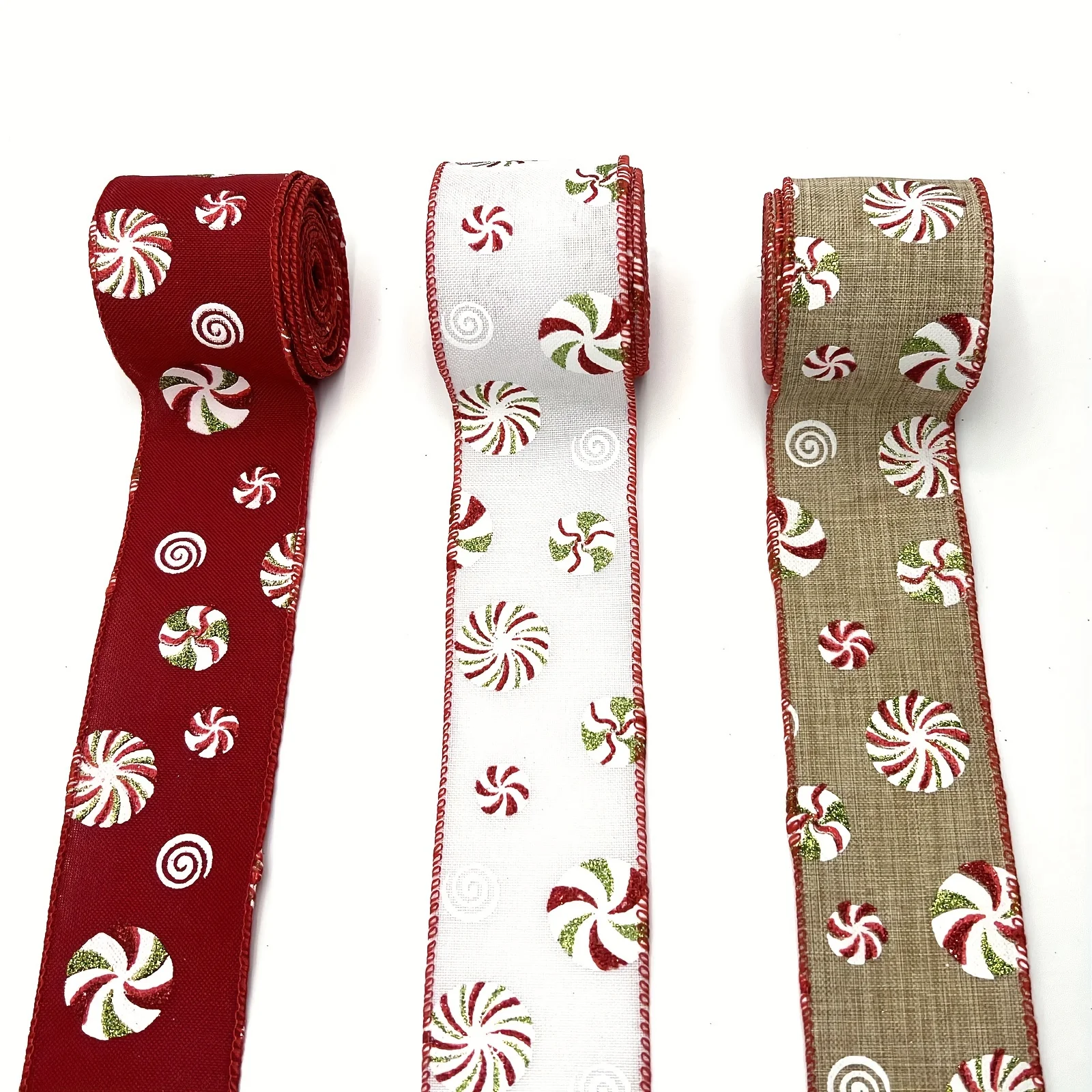 1szt 5 jardów wstążek świątecznych Candy Wired Edge Ribbon Peppermints Pattern Ribbon for DIY Crafts Xmas Tree Party Home Decor