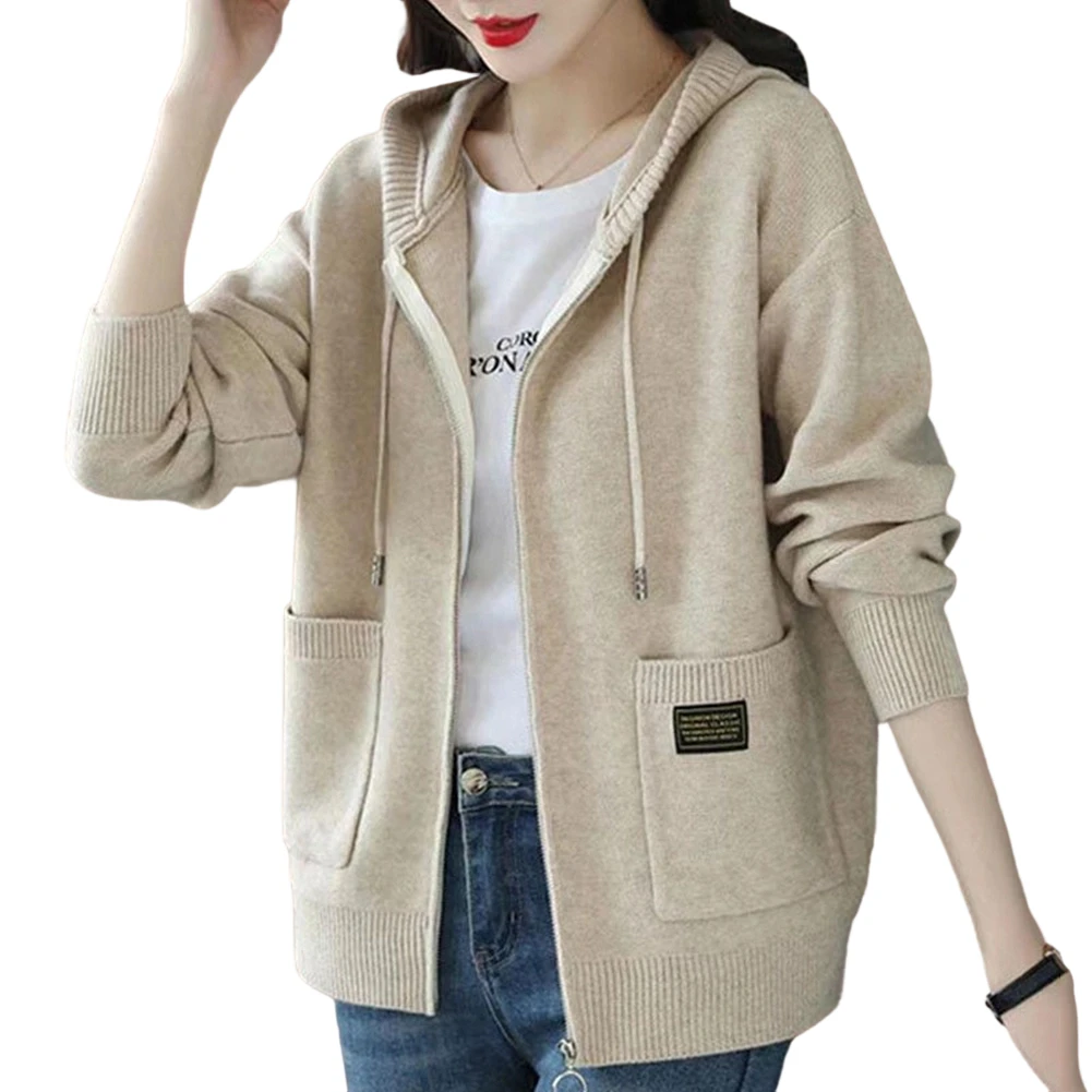 

Casual Women Hooded Knitwear Sweater Cardigan Long Sleeve Hoodie with High Elastic Fabric Suitable for Autumn and Winter
