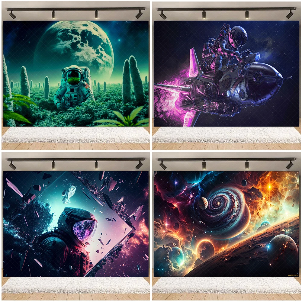 

Universe Astronaut Tapestry Starry Cosmic Backdrop Party Decorations Space Art Bedroom Wall Hanging Banner Baby Shower Supplies