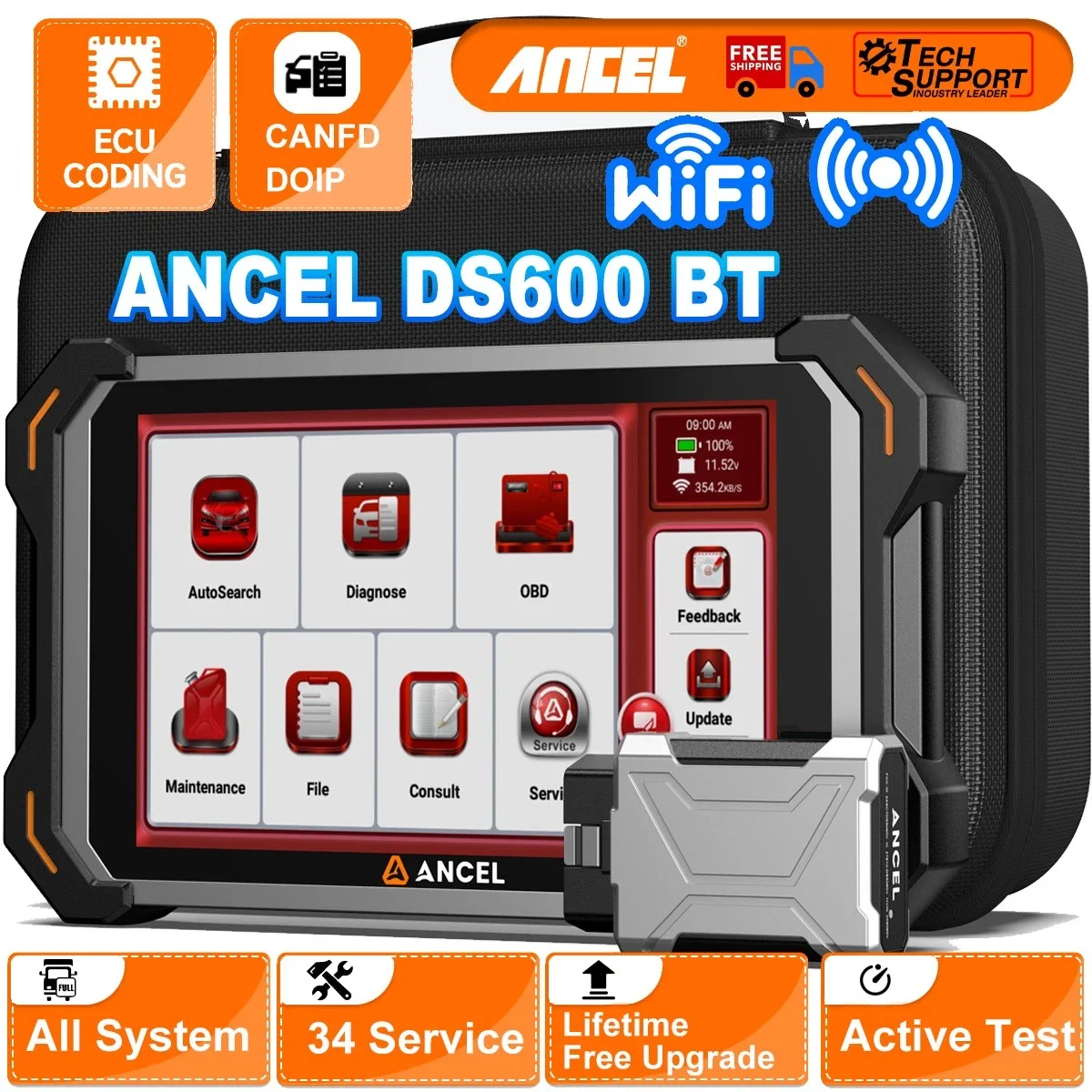 ANCEL DS600BT Professional Car Diagnostic Scanners for Passenger Vehicles Lifetime Free Update Bidirectional OBD2 Diagnostic