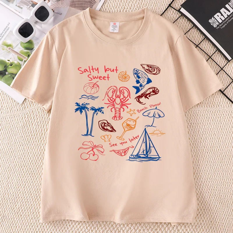 새콤달콤한 티셔츠 남녀공용 레트로 여름 비치 여성 티셔 - Summer Vibes Clothing Men 리뷰 및 가격
