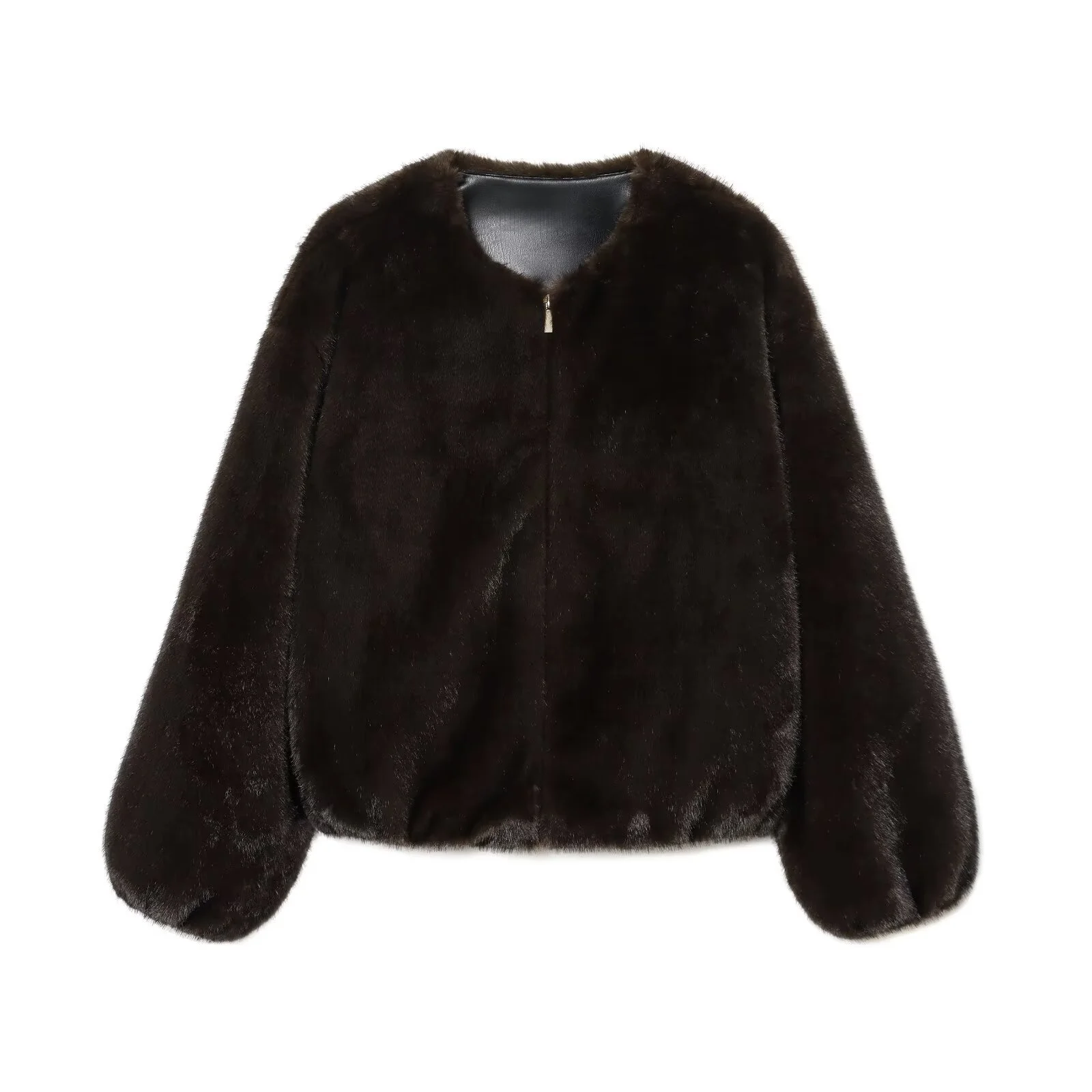 

2025 Autumn New Product Women's Fashion Casual Simple Loose Versatile Round Neck Long Sleeve Fur Jacket Coat