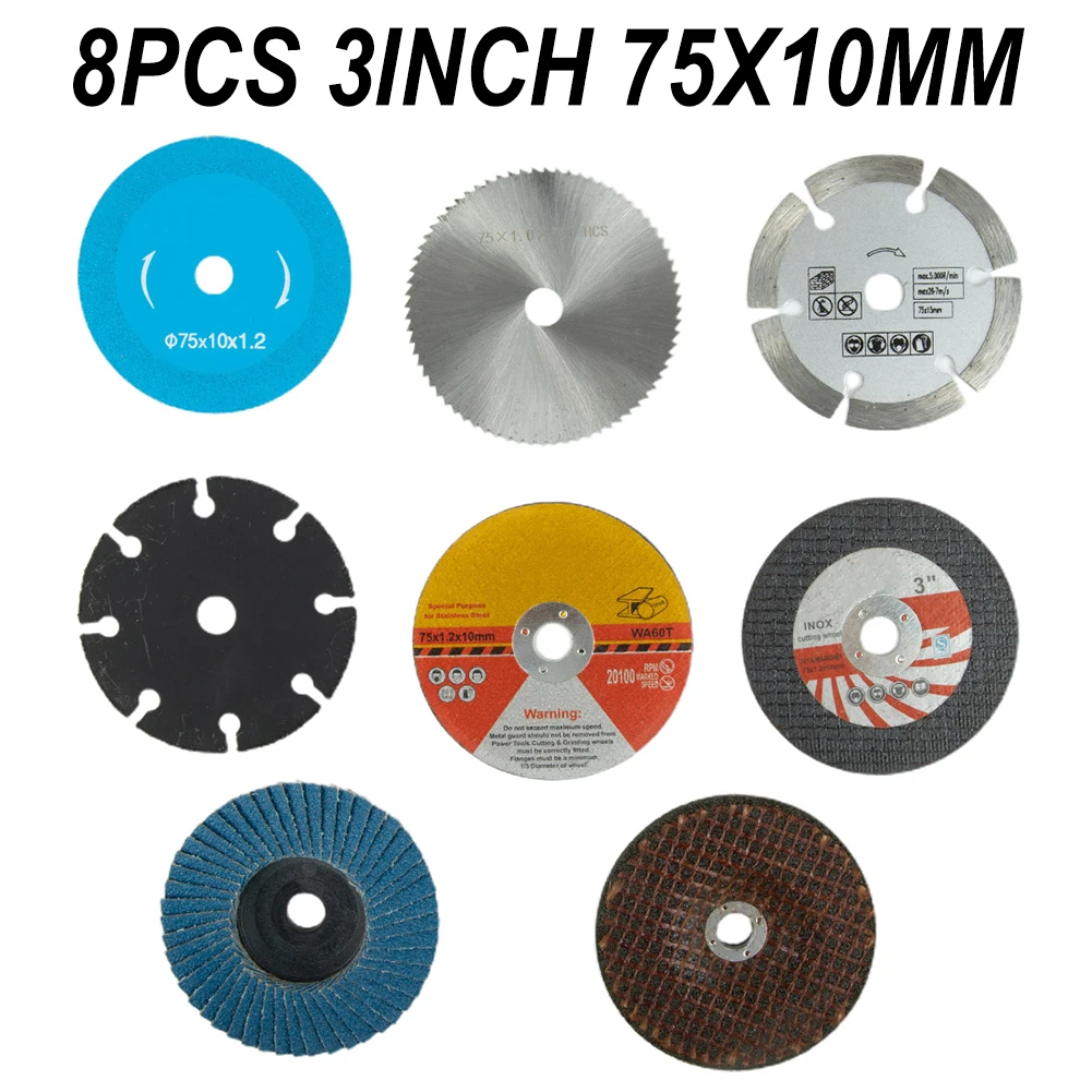 Disco da taglio da 8 pezzi 75mm per smerigliatrice angolare lama per sega circolare in metallo mola accessori di ricambio per utensili elettrici per la molatura