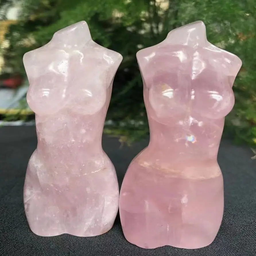 100-120g Natural Rose Quartz Goddess Statue Crystal Carved Woman Torso Energy Pink Gem Body Sculpture Decorate Gift