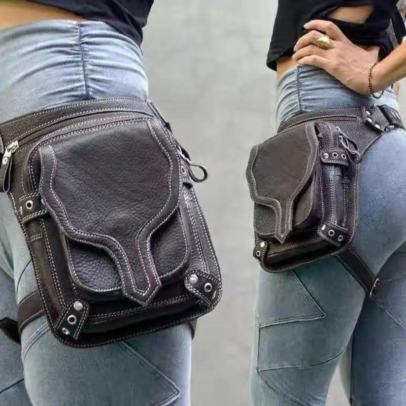 

Medieval Punk Pocket Leg Bag Motorcycle Knight Satchel Male And Female Outdoor Rivet Bag Imitation Leather Fanny Pack Waist Bag