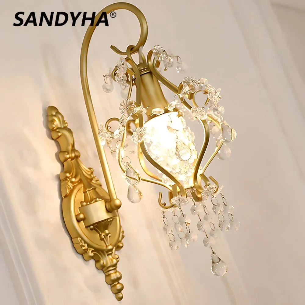 

French Crystal Wall Lamp Light Luxury Hotel Lights E14 Bedroom Bedside Lamps Modern Decor Indoor Fashion Lighting Fixtures