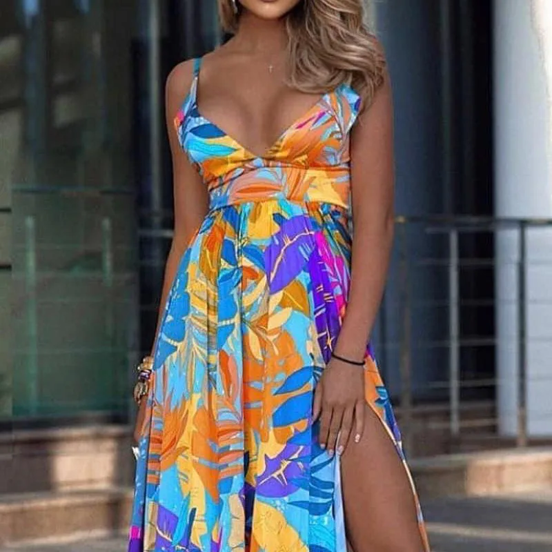 n Sle Women's Sexy Holiday Dr oulder Baring Strapl Long Skirt Boho Beachwear Floral Print V-Ne High Waist