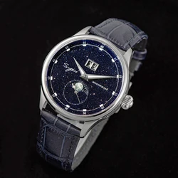 Sugess 2022 Luxury Man Watch Moonphase Blue GoldStone Dial Tianjin 2528 Movement Stainless Steel Starry Sky Limited Edition V3