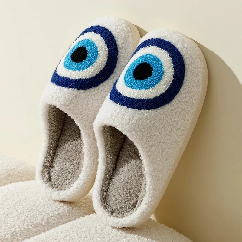 Evil Eyes Blue Embroidery slippers High Quality Women Men Slippers Fashion Pattern Shoes Warm Home Devil\'s Eyes Houseshoes