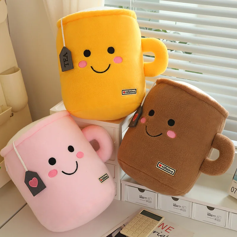 

34x28cm Bubble Tea Plush Pillow Stuffed Pink Yellow Brown Coffee Milk Tea Boa Juice Drink Smiling Plushie Cushion Decor Gift
