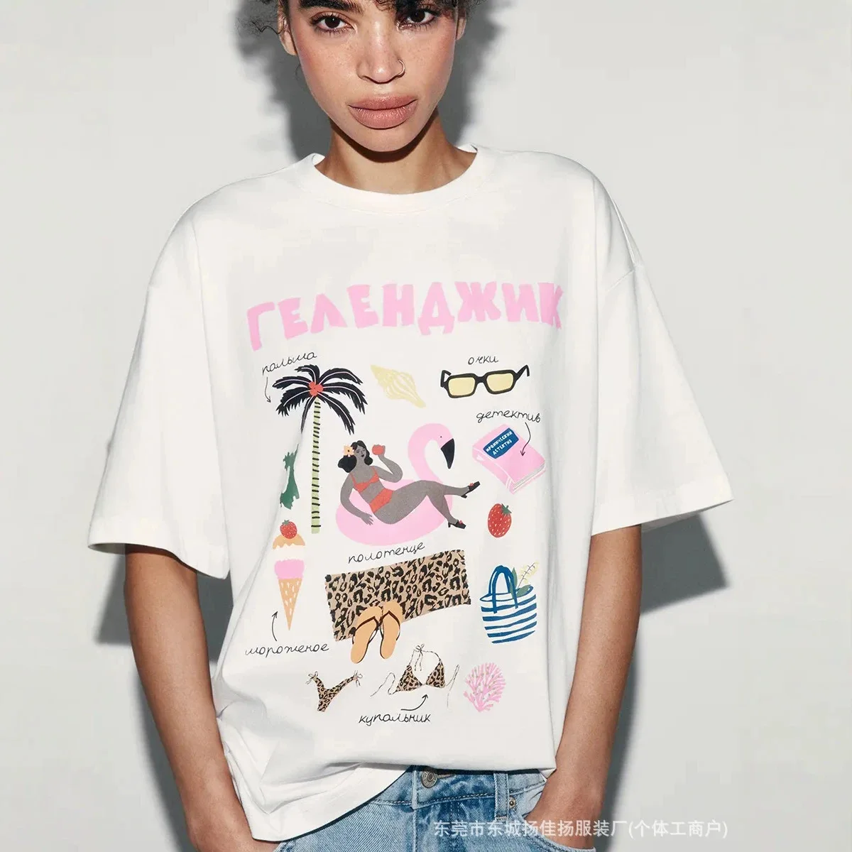 Russian Graphic T Shirts Beach Vacation Icons Print Casual Summer Tee Retro Coastal Y2K Summer Oversized Cotton T-Shirt Korean