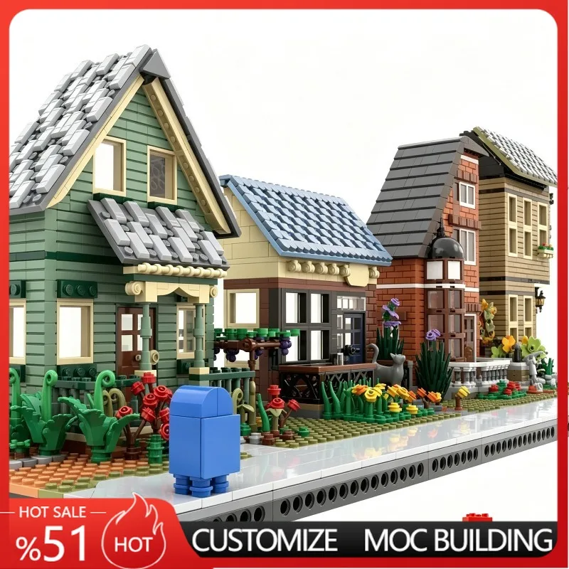 

2516PCS Suburban Neighborhood Modular City Street View Building Blocks Architecture Model Assembly Educational Creative Toy Gift