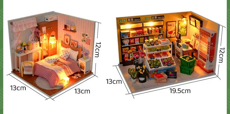 DIY Puppenhaus Holz-Miniatur-Set mit Möbelset Handgefertigtes Modell-Bausatz Spielzeug-Geschenkbox für Geburtstage – Detail 1
