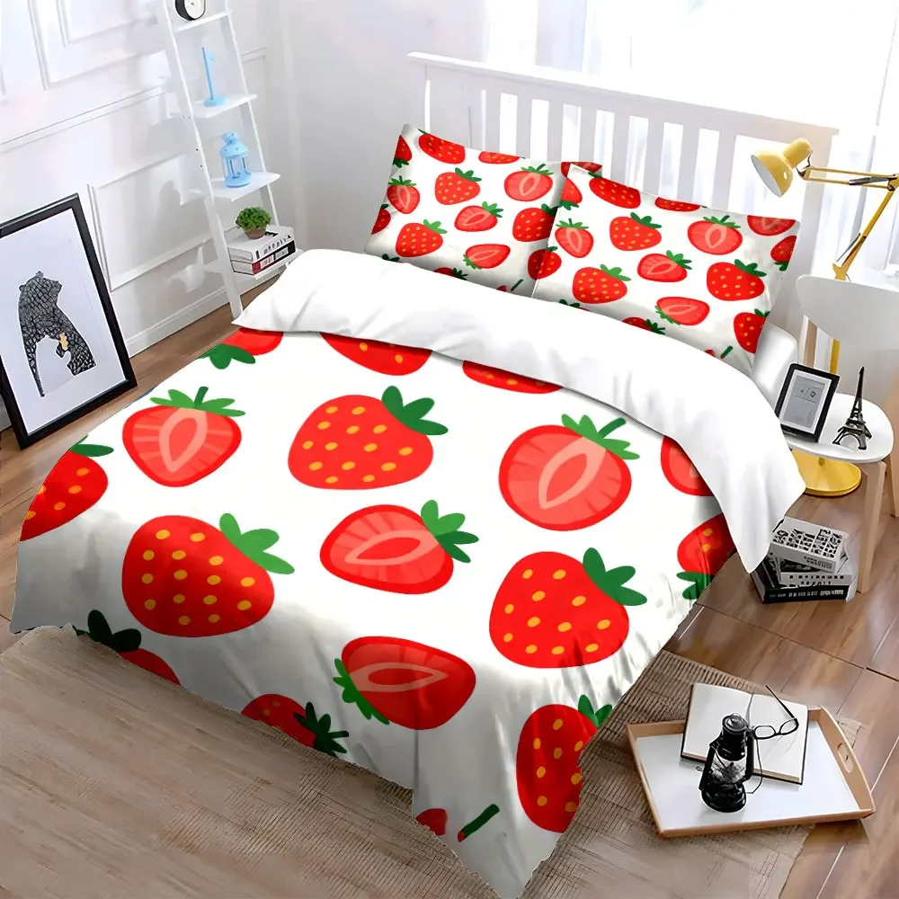 Strawberry Pattern Three-Piece Set Soft Comfortable Duvet Cover Bedding Set Included 1*Duvet Cover & 2*Pillowcases, gift