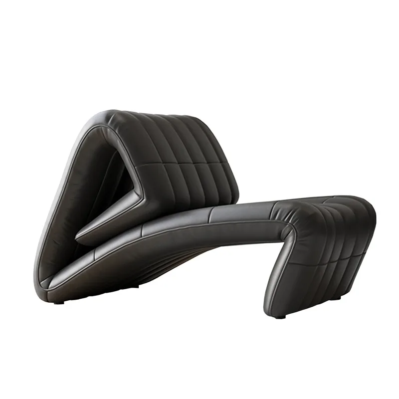 

Leather folding chair Nordic single sofa lazy floor chair black recliner