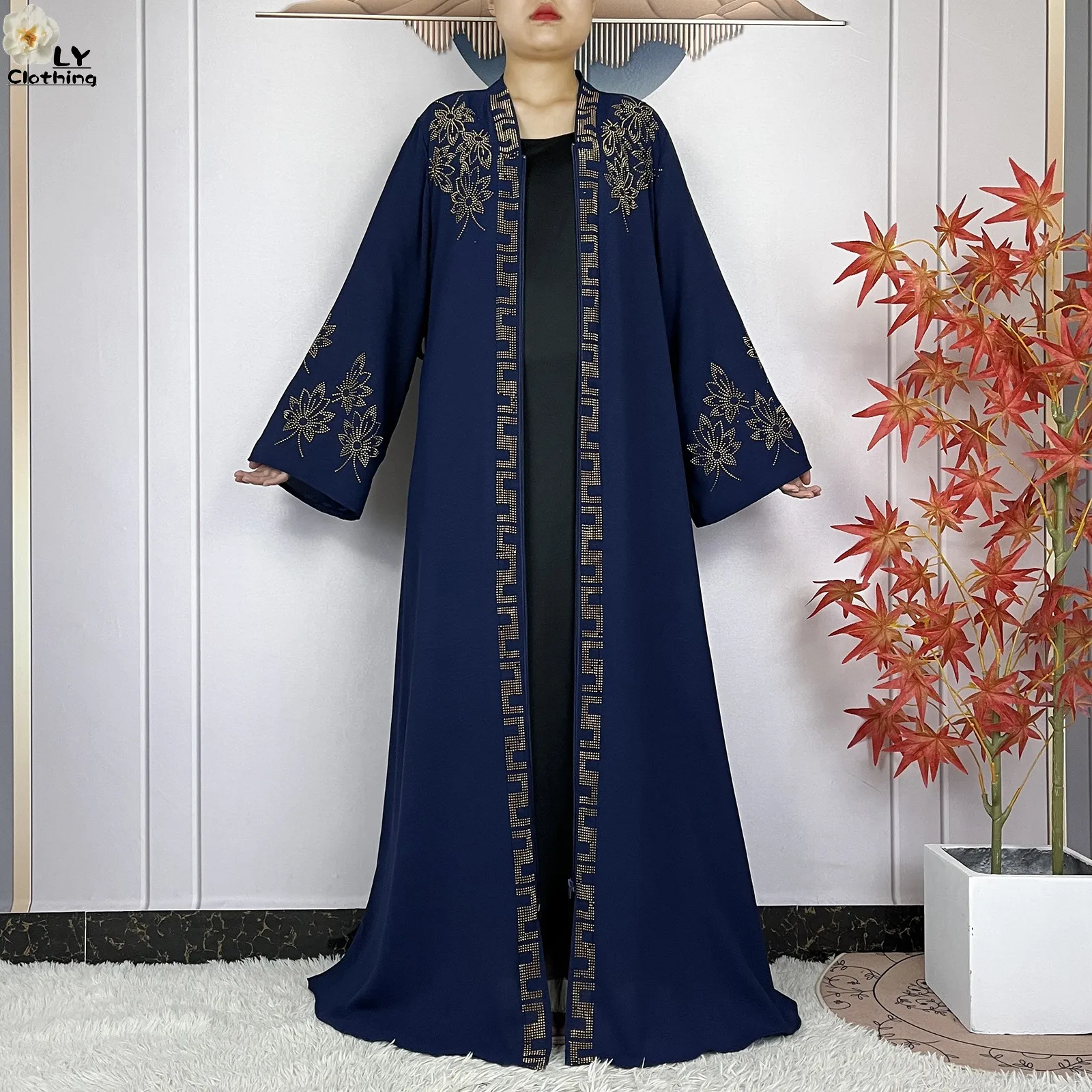 Nowa afrykańska abaja muzułmańska dla kobiet elegancka sukienka szyfonowa otwarte łańcuszki luźny krój Femme szata Islam Dubai sukienki imprezowe z
