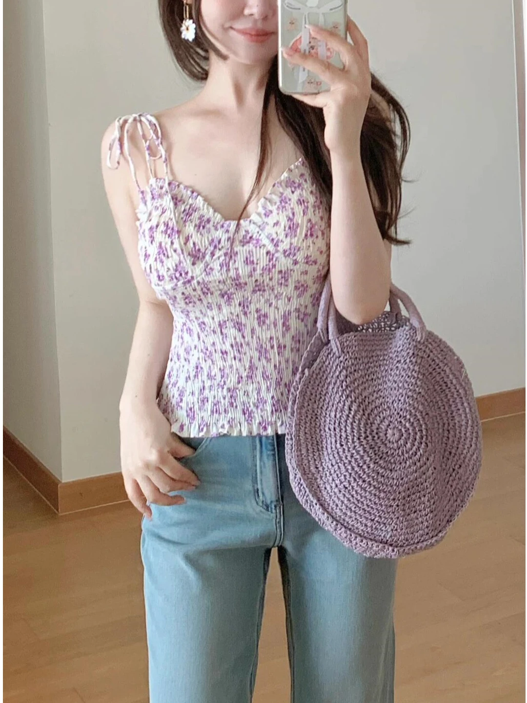 

Summer Purple Thai Sle Beach Beautiful Slim Fit Floral Print Csole Top Women's Tank Vest ort Sve Holiday Wear