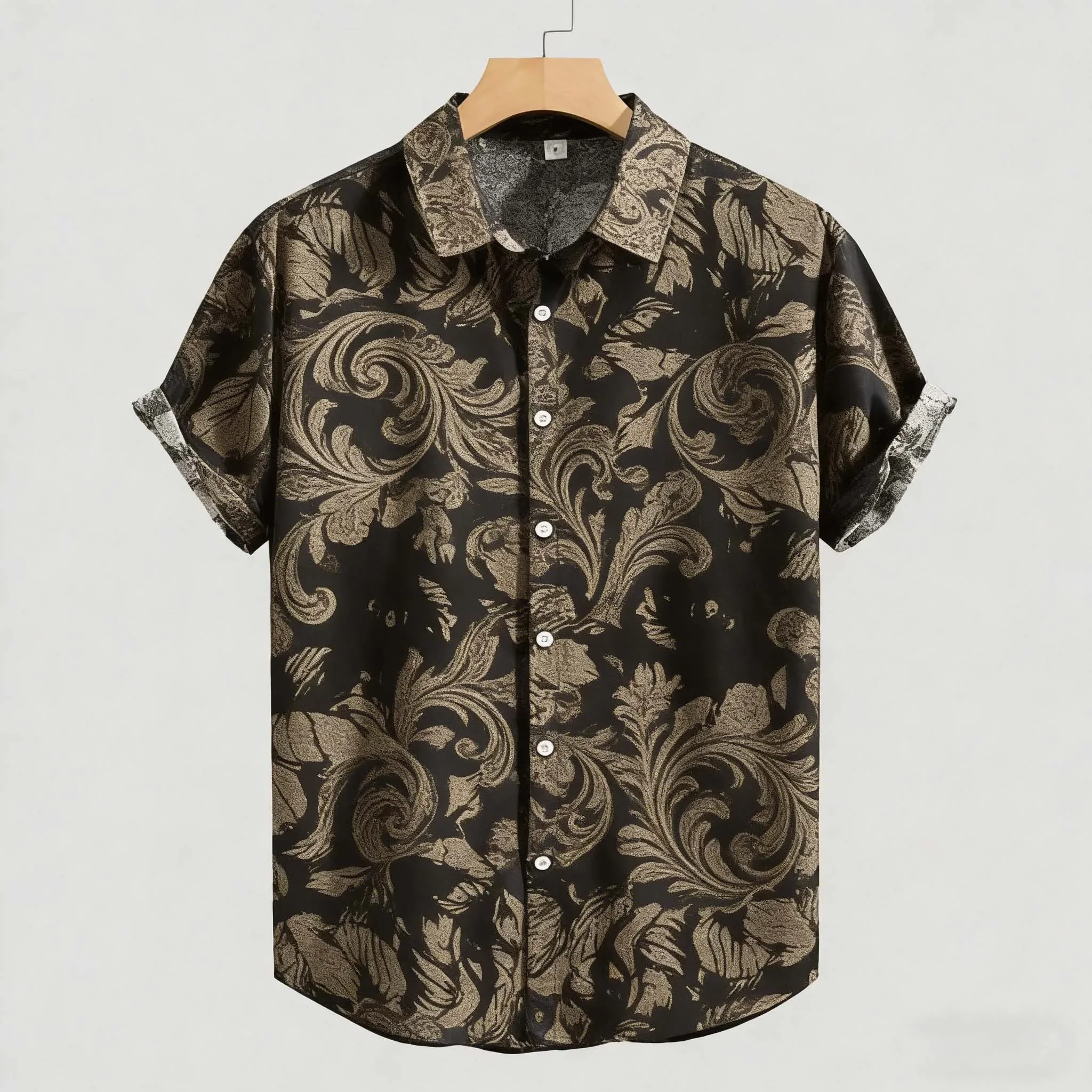 Leaf Shirt Men Vintage Floral Ginkgo Maple Daisy 3D Printed Novelty Lightweight Short Sleeve Trendy Stylish Comfy Soft Foliage