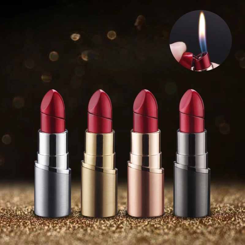 

Cute Lipstick Shaped Lighter Personalized Inflatable Open Flame Lighter Flint Lighter Women's Smoking Christmas Gift