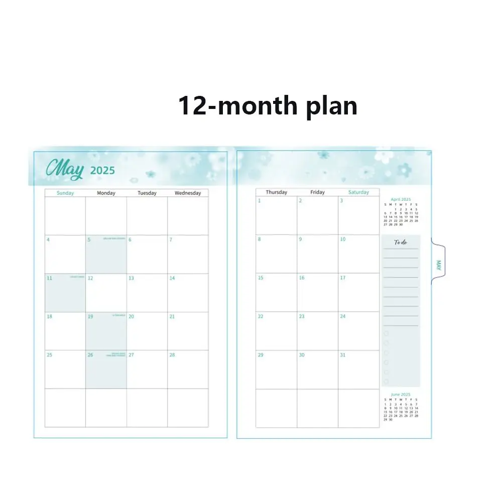 365-Day 2025 English Agenda Book Monthly Loose-leaf Coil Flowers Diary Notebook Weekly Plan Practical A5 Schedule Planner