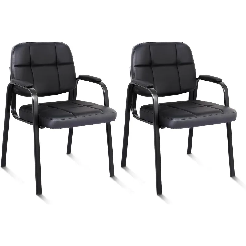 

CLATINA Contemporary Leather Chair, Set of 2 - Black, Reception, Office, Guest, Waiting Room, No Wheels, 275 lbs Capacity