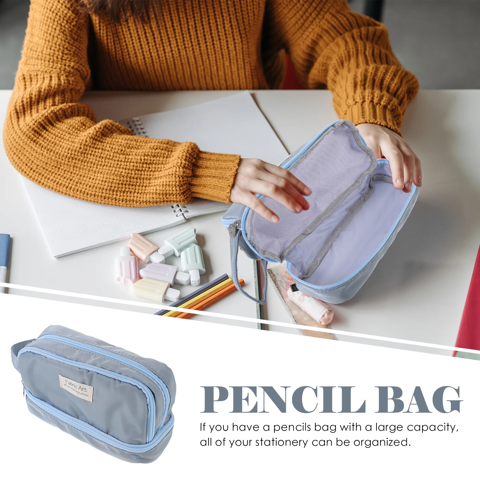 

Large Capacity Zipper Pencil Canvas Stationery Office School Pen Pouch Bag Washable Design Smooth Zipper Skid Resistant