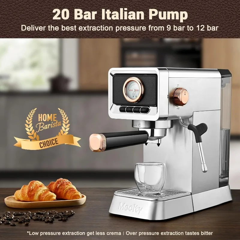 20 Bar Espresso Machine with Milk Frother, Brushed Stainless Steel Shell, 37 fl.Oz Water Reservoir, Coffee Maker For Espresso,