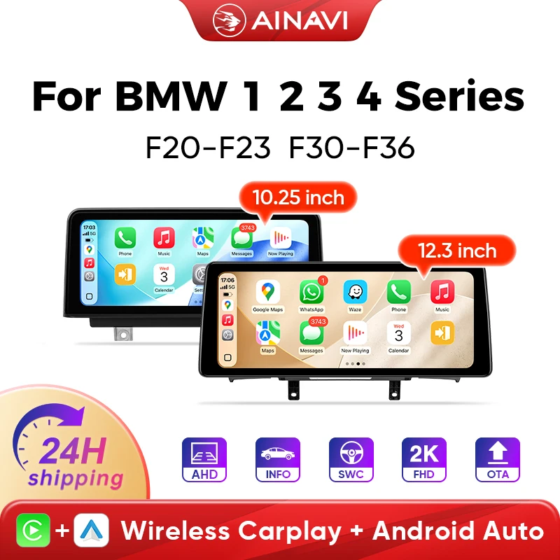 AINAVI Autoradio für BMW 3er F30 Android Auto F31 F34 F35 Wireless Carplay 4er F32 F33 F36 Auto-Multimedia F20 F21 F22 F23 1er 2er Serie Ultra-breiter Full HD 2400*900 IPS Touchscreen