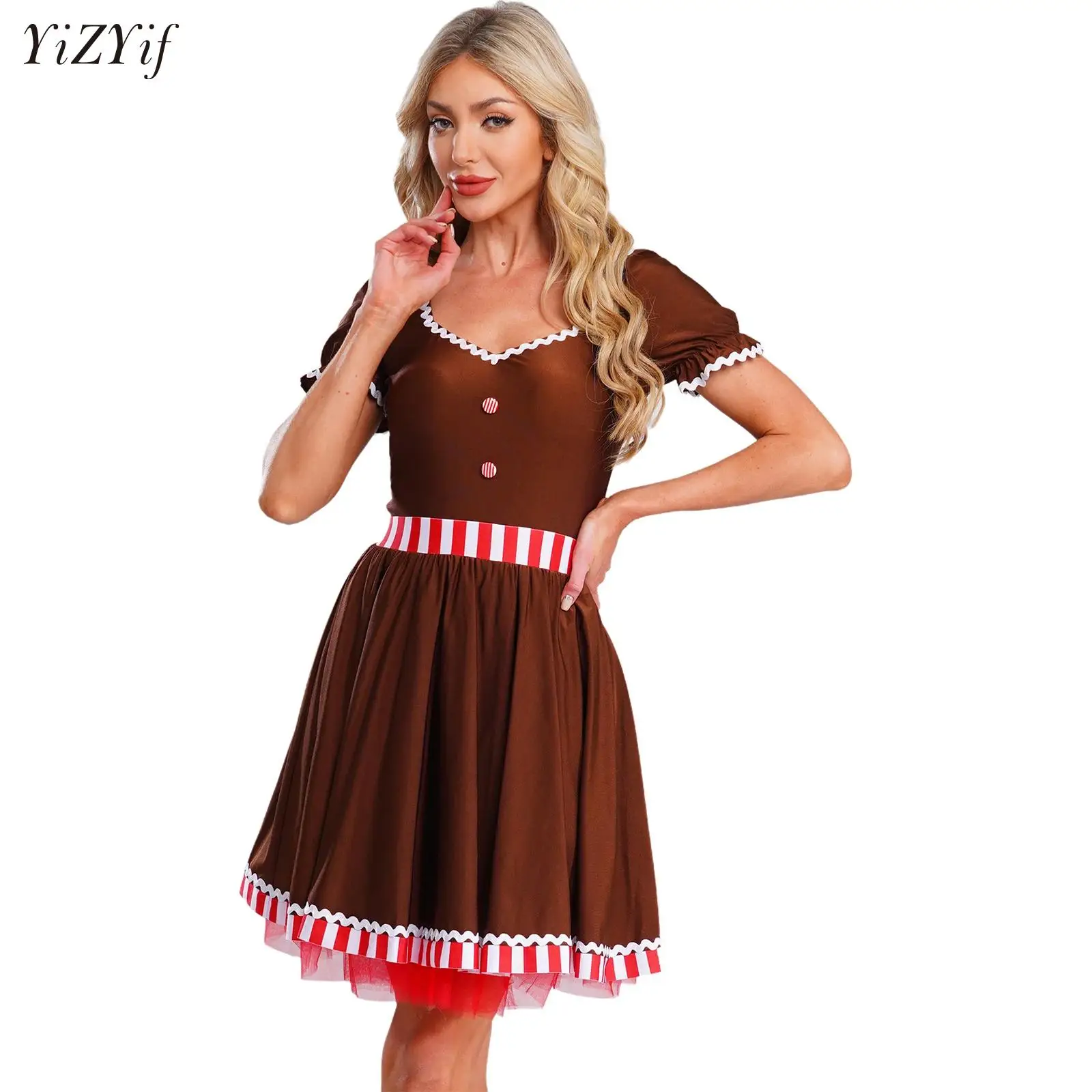 عيد الميلاد الزنجبيل رجل الأداء اللباس الإناث النساء كشكش قصب الحلوى توتو اللباس لمهرجان سحر حزب الهذيان ملابس الرقص
