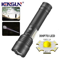 High Power LED Flashlight With COB Side Light Powerful XHP70 Lantern TYPE-C USB Rechargeable Zoom Tactical Torch Outdoor Camping