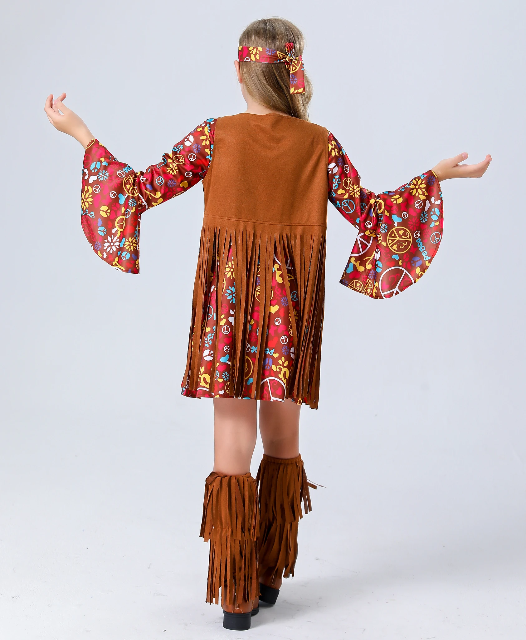 Child Retro 60s 70s Tassels Hippie Costume Halloween Party Cosplay Hip Ho Disco Girl Hippy Dress Up