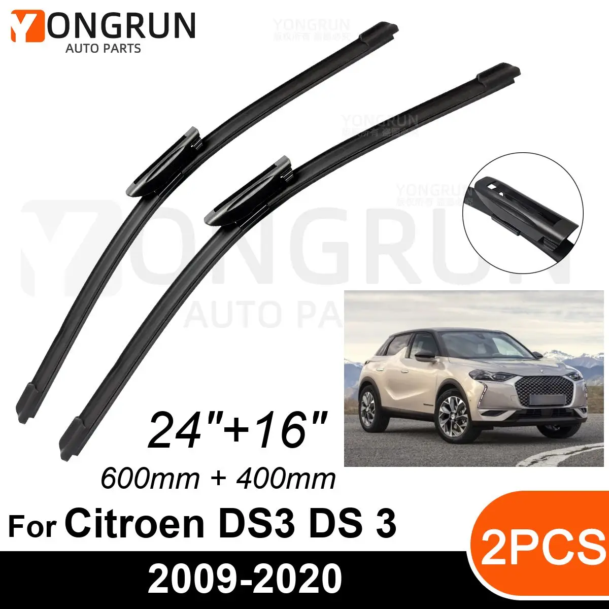 

Car Front Windshield Wipers For Citroen DS3 DS 3 2009-2020 Wiper Blade Rubber 24"+16" Car Windshield Windscreen Accessories