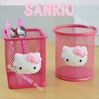 Hello Kitty Creative Pen Holder Sanrio KT Cat Cartoon Pencil Holder Cute Metal Hollow Material Pen Holder Grid Gift Hot Fashion