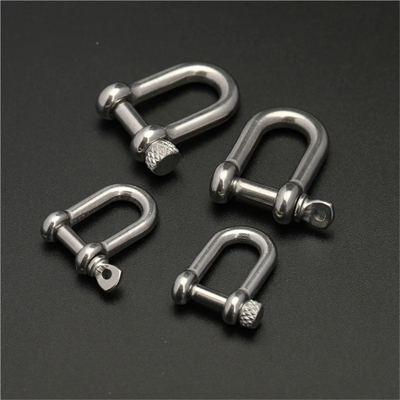 1 Piece Stainless Steel Staples Carabiner D Bow Shackle Fob Key Ring Keychain Hook Screw Joint Connector Buckle Silver