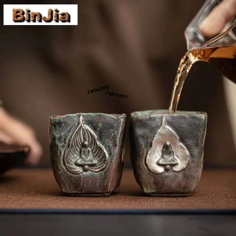 

100ml Creative Dunhuang Buddha Teacup Square Master Cup Tea Pair Chazhan Tracing Sier Bowl Customized Kung Fu Teaset Gifts Craft