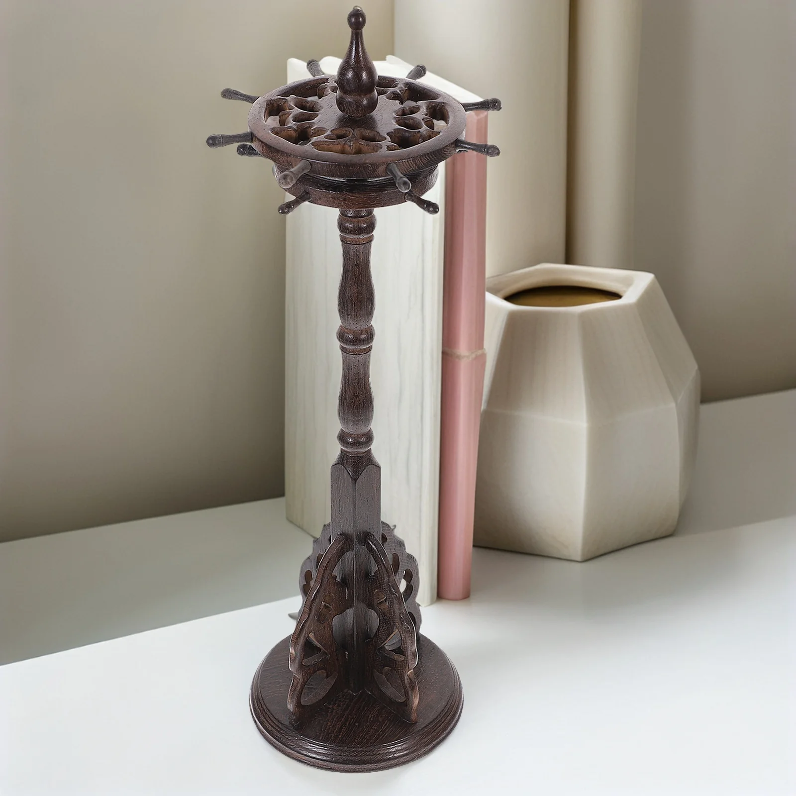 1 قطعة فرشاة خشبية جودة القلم رف معلق خمر قاعدة مستديرة فرشاة قلم تخزين سطح المكتب ديكور منظم للمكتب #5